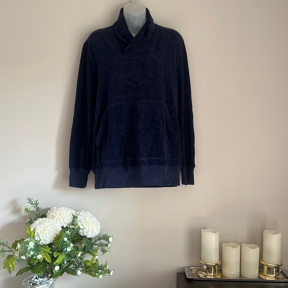 Joseph Abboud navy terrycloth shawl lapel pullover hoodie